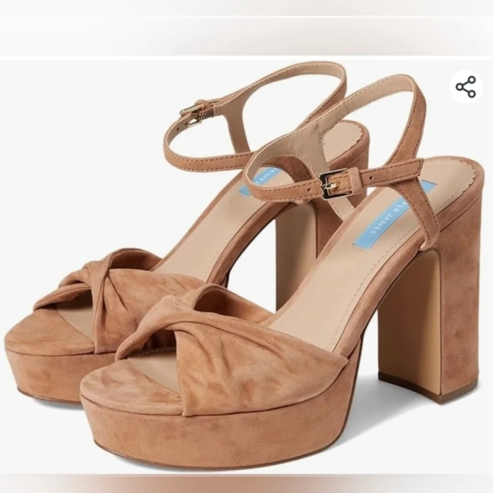 Draper James Tan Paloma Leather Platform Heels with Ankle Strap Summer Shoes